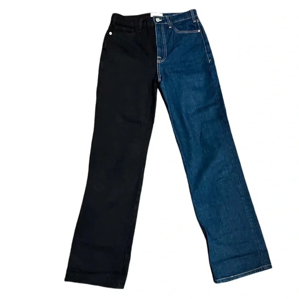 FRAME Le Jane Colour-Block StraightLeg High-Rise Stretch Denim Jeans Size27 Tall - Picture 4 of 12